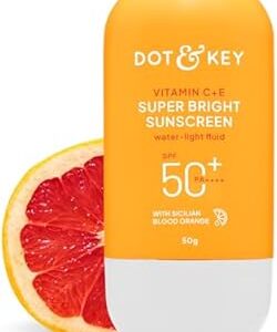 Dot & Key Vitamin C + E Super Bright Sunscreen In-Vivo Tested SPF 50+ PA++++ With New-Age UV Filters, Water-Light Fluid, Boosts Glow, Reduces Dullness & Dark Spots, Checks Tanning, No White Cast| 50G,Pack Of 1